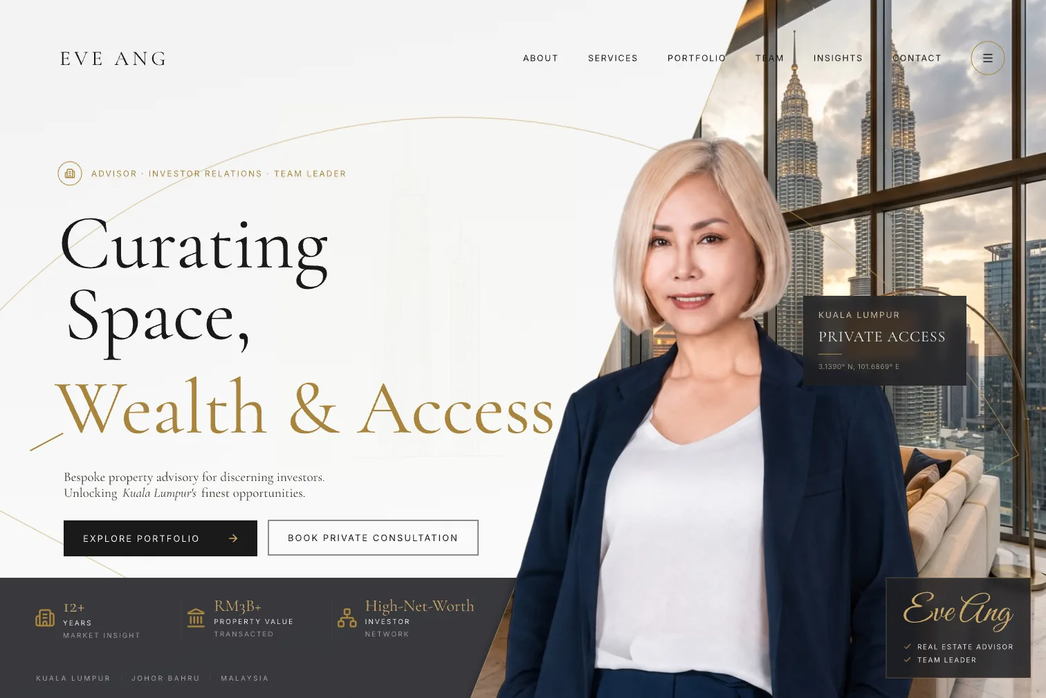 Eve Ang — a personal brand site for an award-winning realtor in Johor Bahru.
