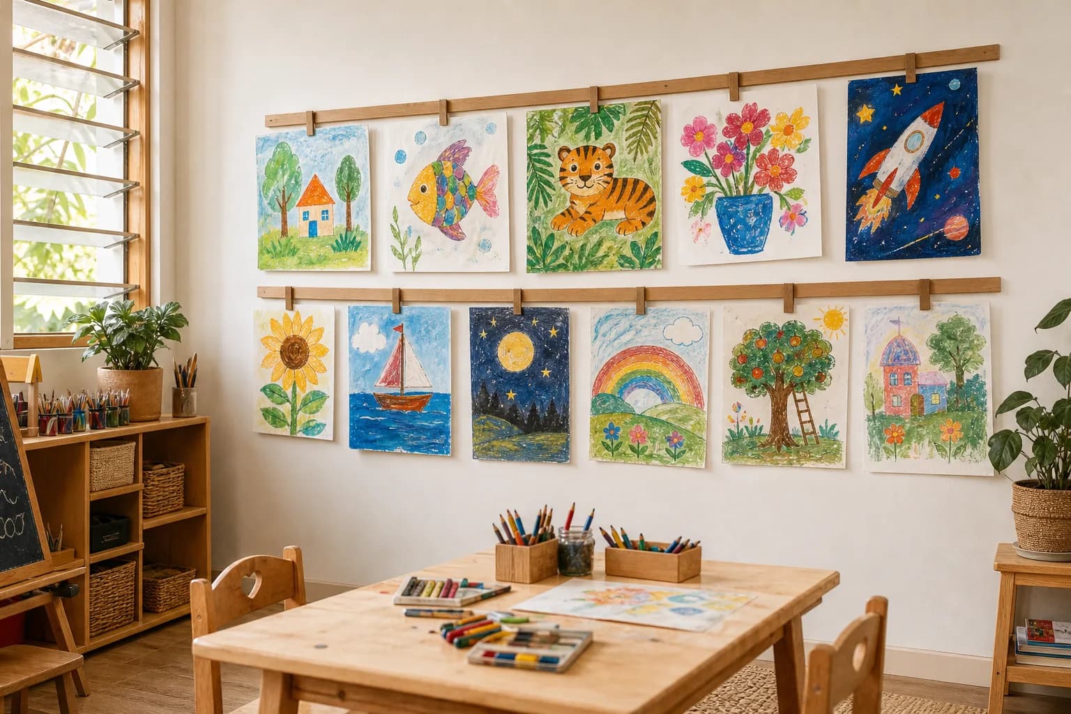 Kids Art Class — a warm, doodle-styled page for a children's art studio.